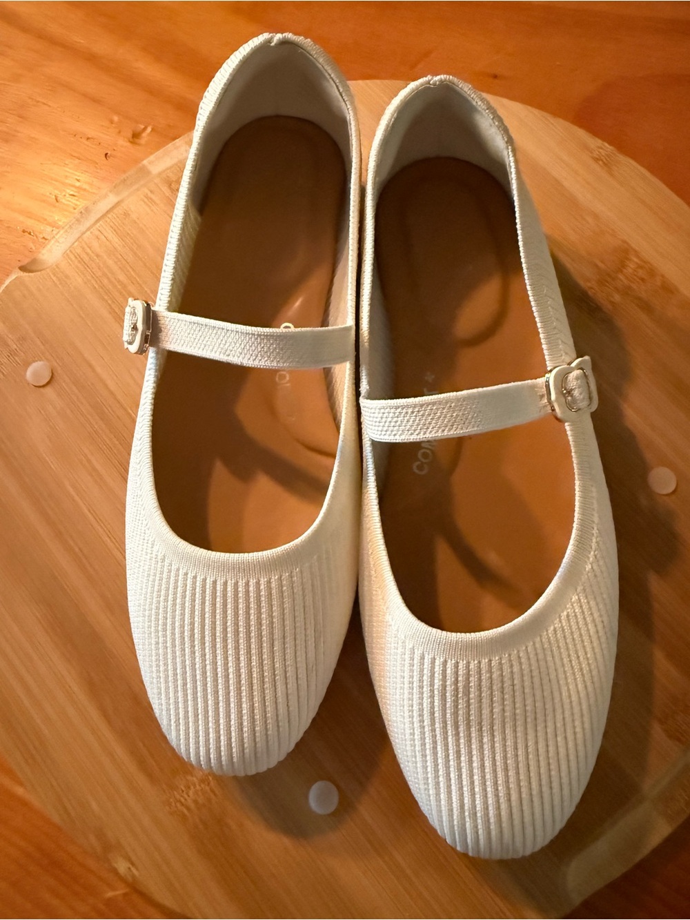 BCBGeneration White Ribbed Mary Jane Flats with Buckle Strap